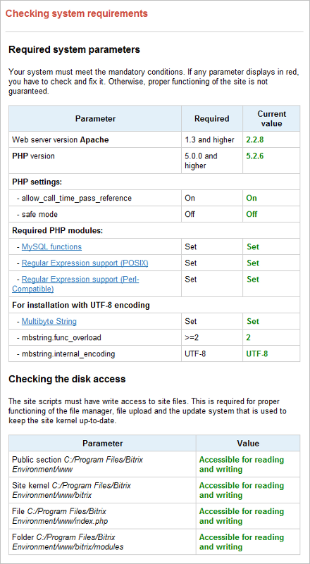 Checking the system for minimum requirements