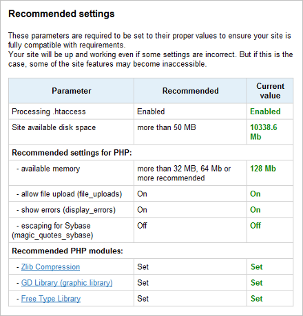 Checking the system for minimum requirements