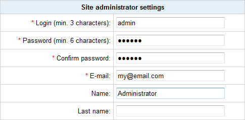 Administrator settings