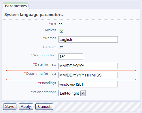 Language parameters