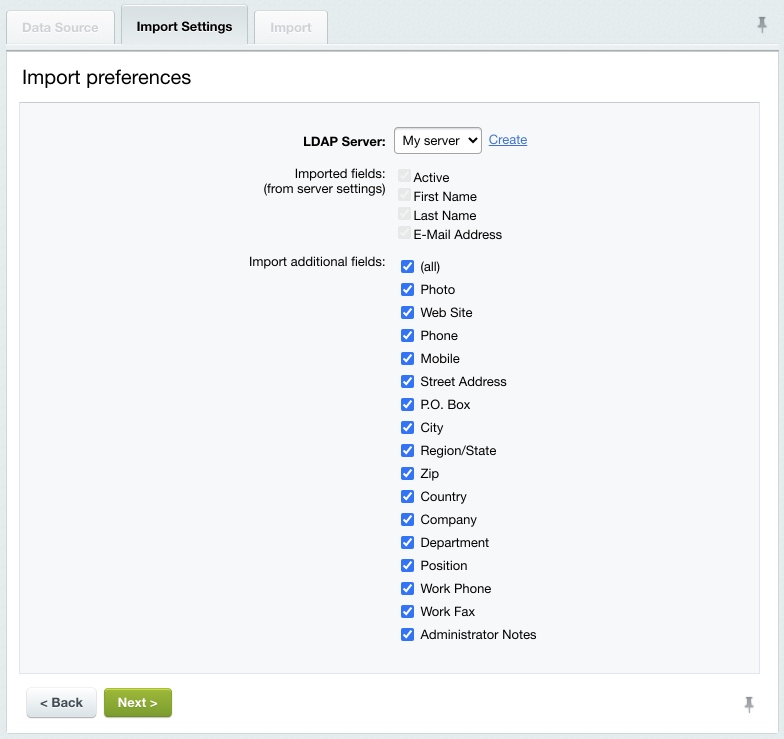 Import preferences: Fields